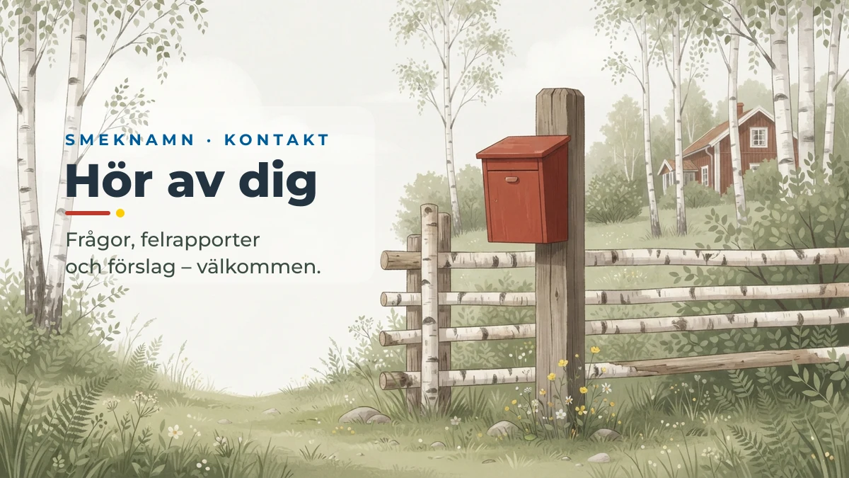 Röd svensk postlåda vid björkstaket – kontakta Smeknamn