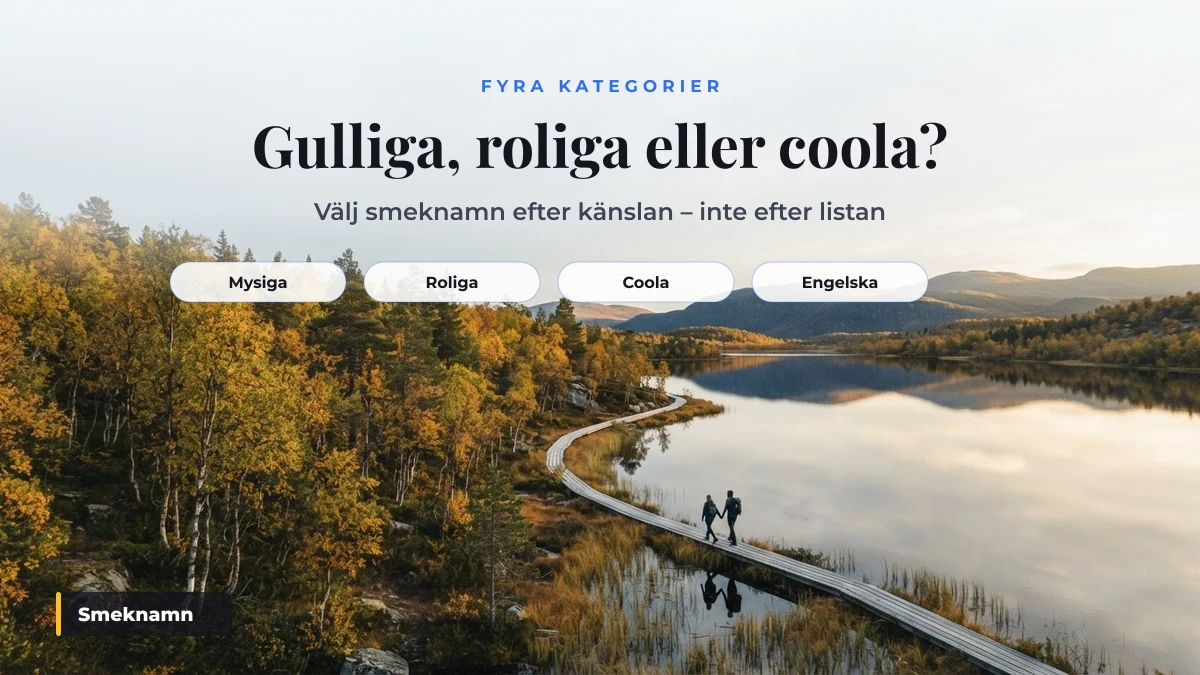 Fyra kategorier av gulliga smeknamn till kille: mysiga, roliga, coola och engelska