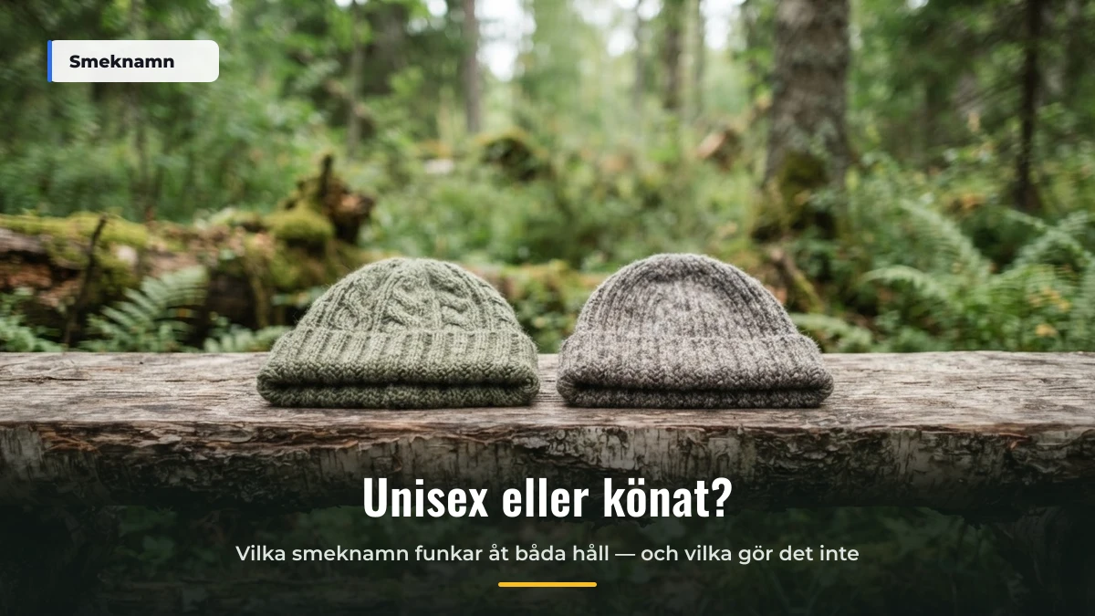 Två stickade mössor på en bänk – unisex smeknamn som fungerar till både tjej och kille