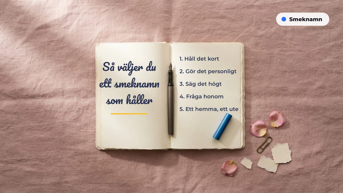 Anteckningsbok med fem steg för att välja ett smeknamn till pojkvän