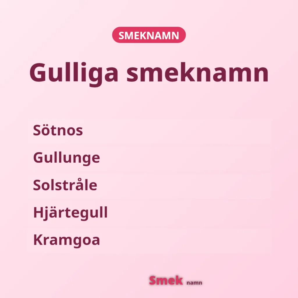 Gulliga smeknamn: Sötnos, Gullunge, Solstråle, Hjärtegull och Kramgoa